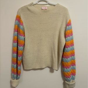 Multicolored Bubble Sleeve Cream Sweater